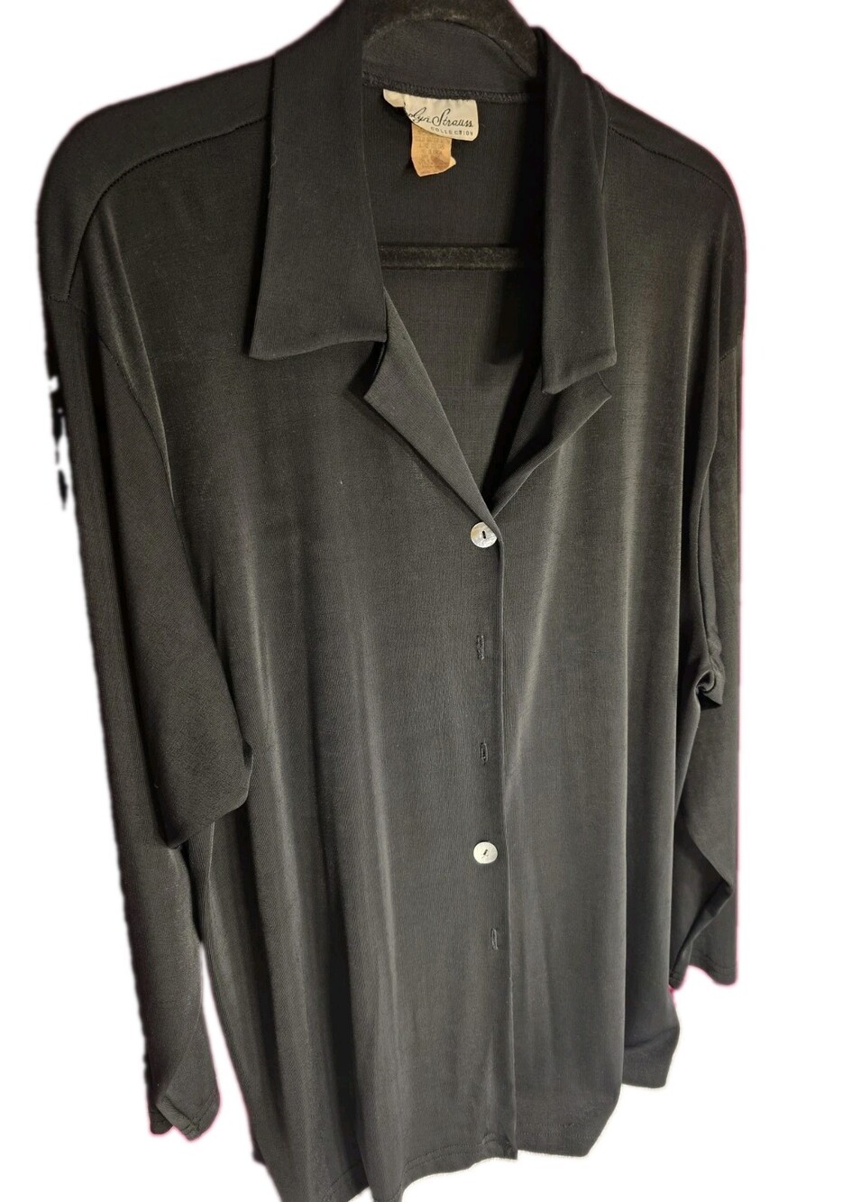 Vintage Carolyn Strauss Collection Slinky Black Button Down Blouse Shirt 1X Made
